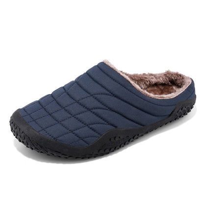 (Limited Time Sale 49%off)Men slippers home winter indoor warm plush shoes thick bottom waterproof leather house slippers cotton shoes